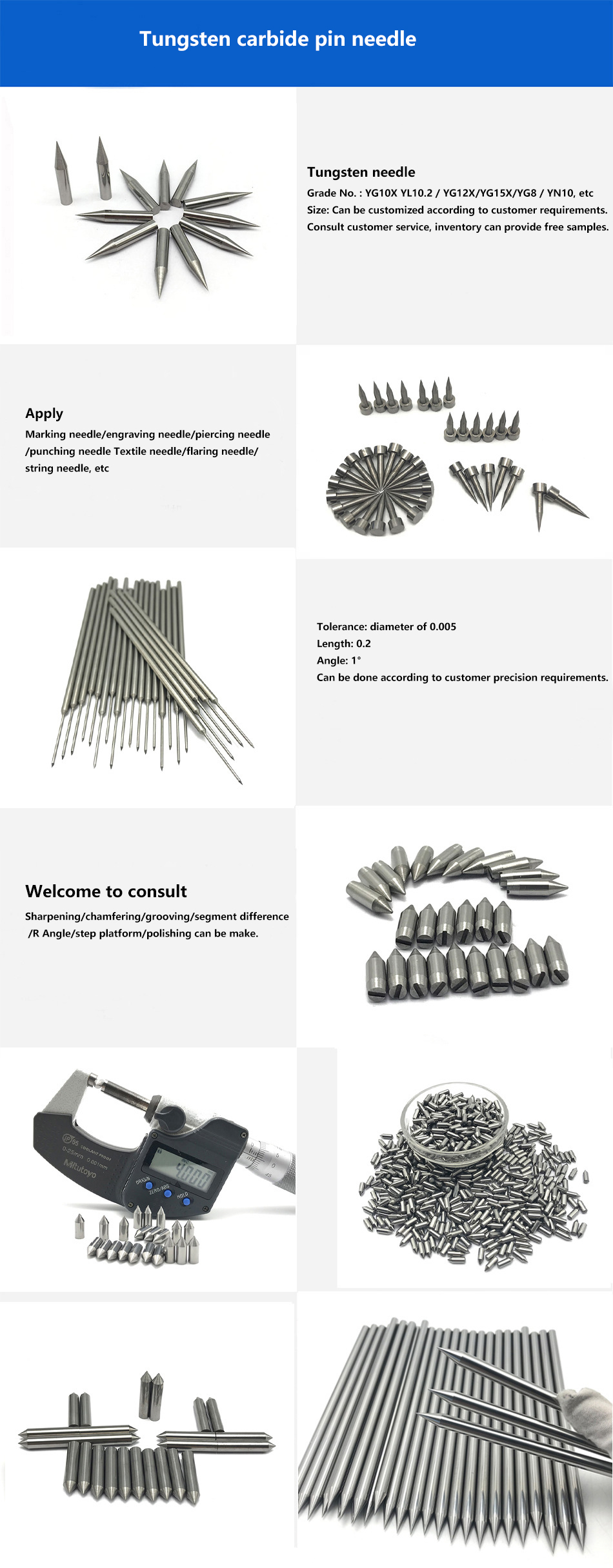 Factory Customized Size YG6 Y8 YL10.2 YG10X Tungsten Carbide Needles Carbide Engraving Tip