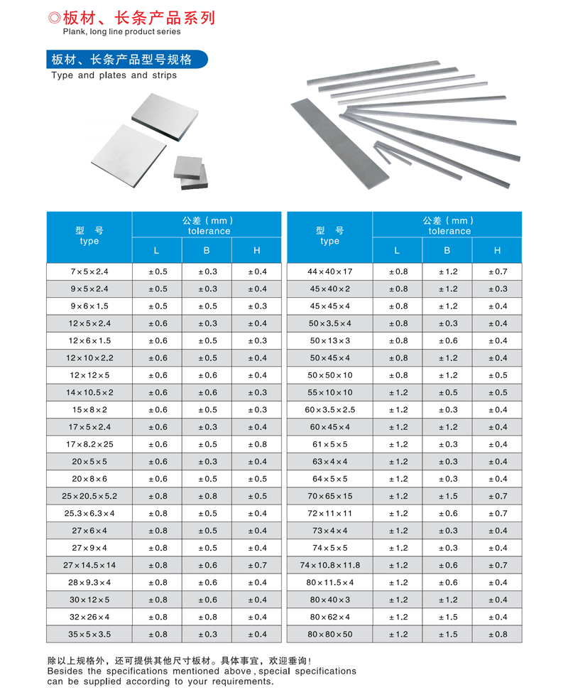 Factory custom K10 Tungsten carbide flat bars/plate/strip/sheet/block